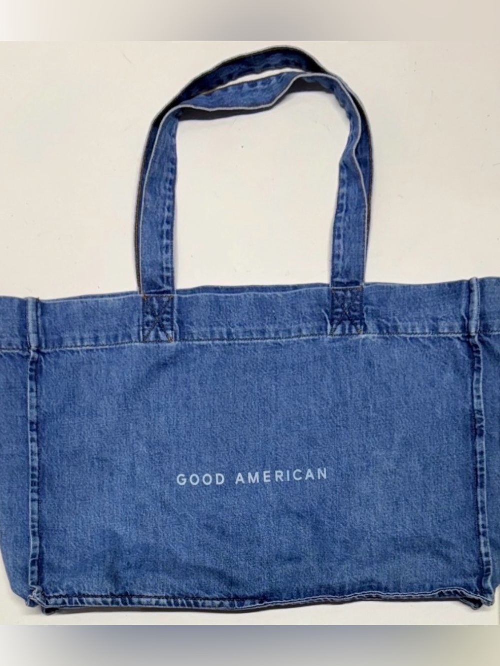 Good American Blue Denim Tote Bag with Dual Shoulder Straps